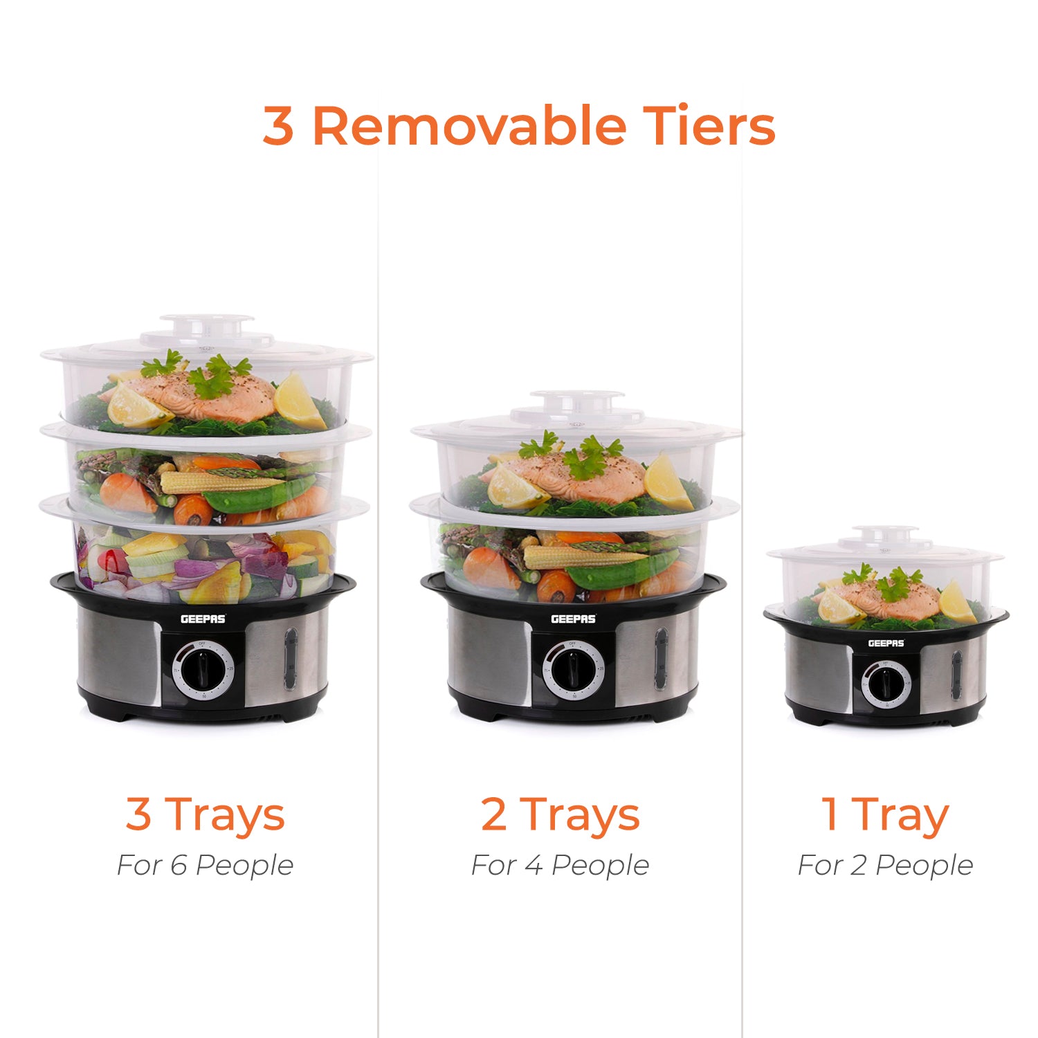 3-Tier Electric Stainless Steel Food Steamer and Cooker 12L