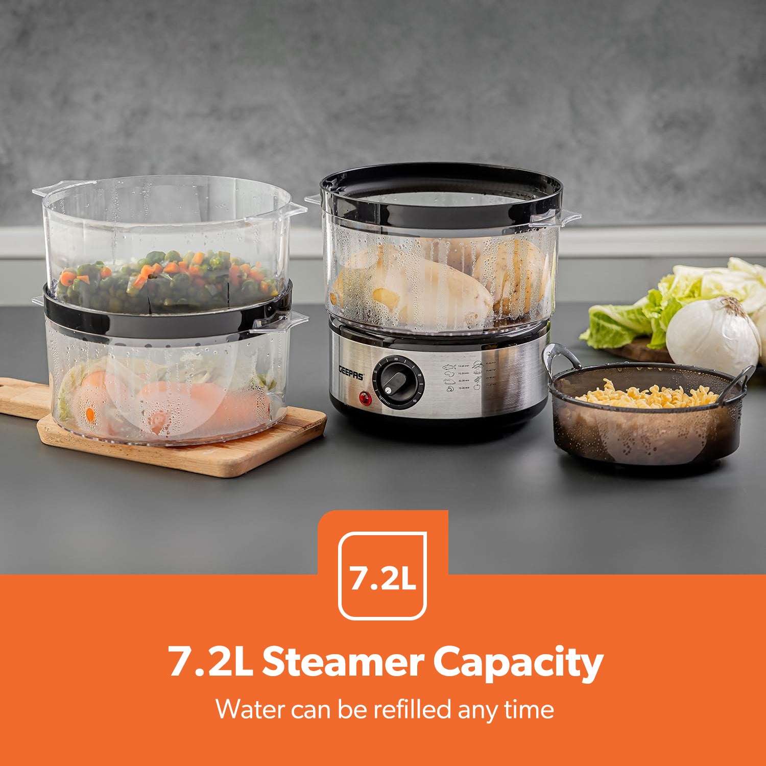 7.2L Stainless Steel Electric Food Steamer With 3 Tiers
