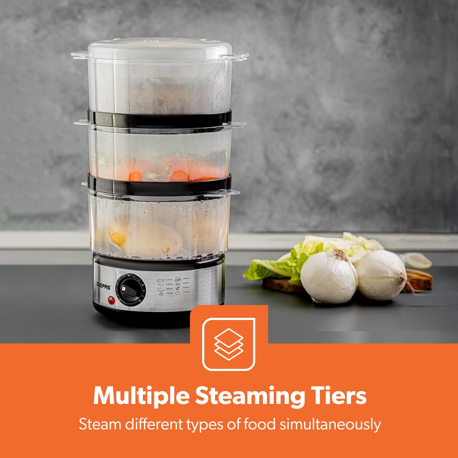 7.2L Stainless Steel Electric Food Steamer With 3 Tiers