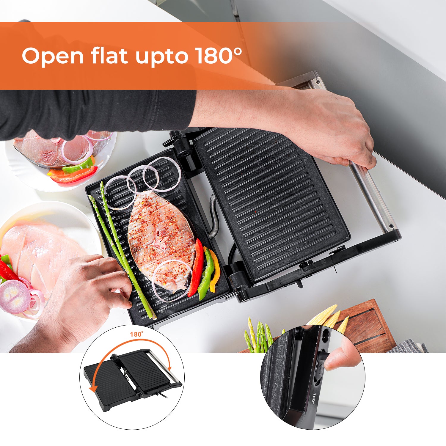 180° Stainless Steel Electric Sandwich Grill and Panini Press