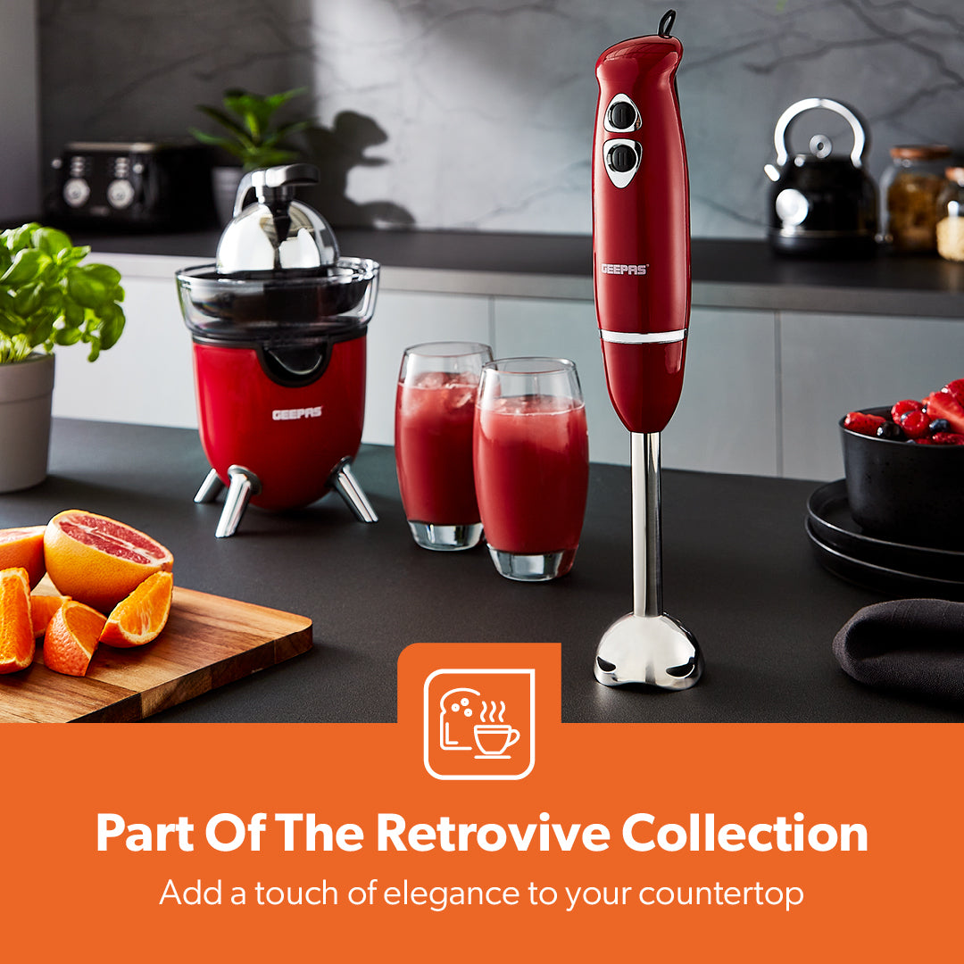 3-In-1 Red Stick Hand Blender, Food Processor and Whisk