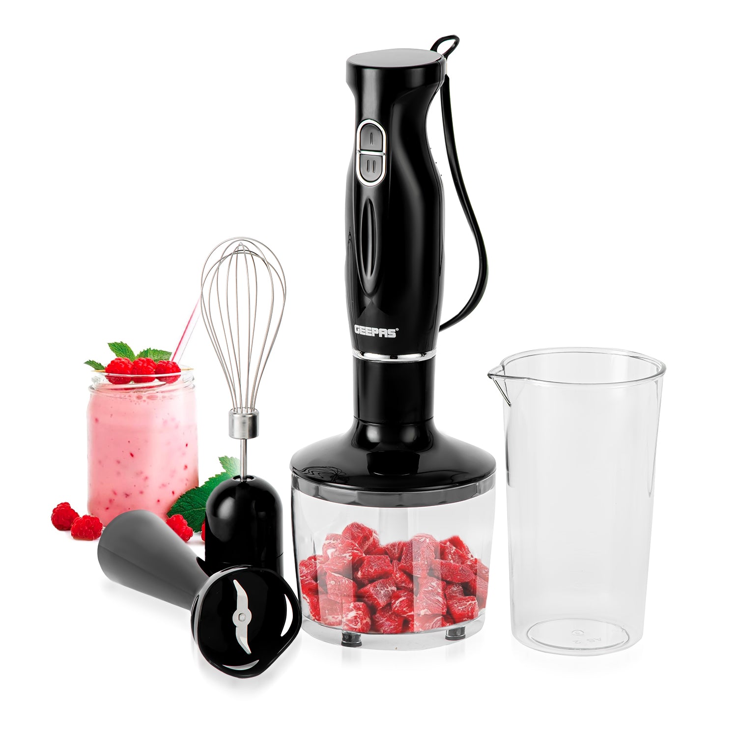 4-in-1 Black Hand Blender with Electric Whisk