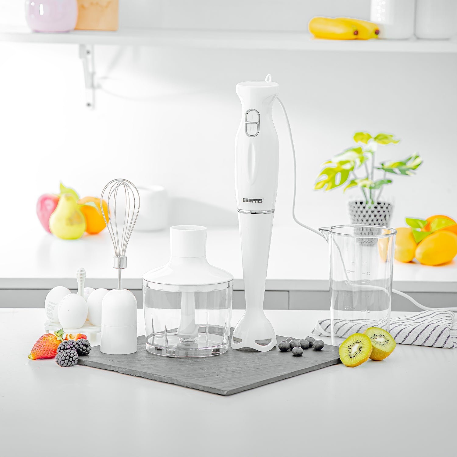 4-in-1 White Hand Blender with Electric Whisk