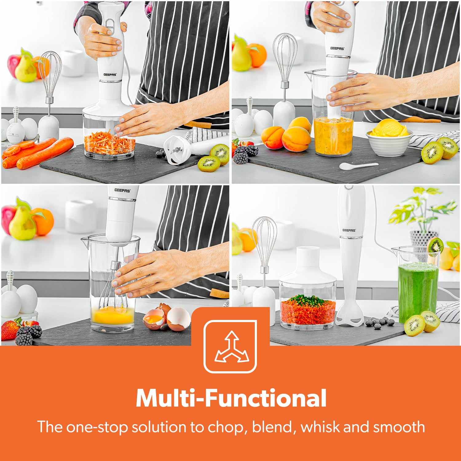4-in-1 White Hand Blender with Electric Whisk