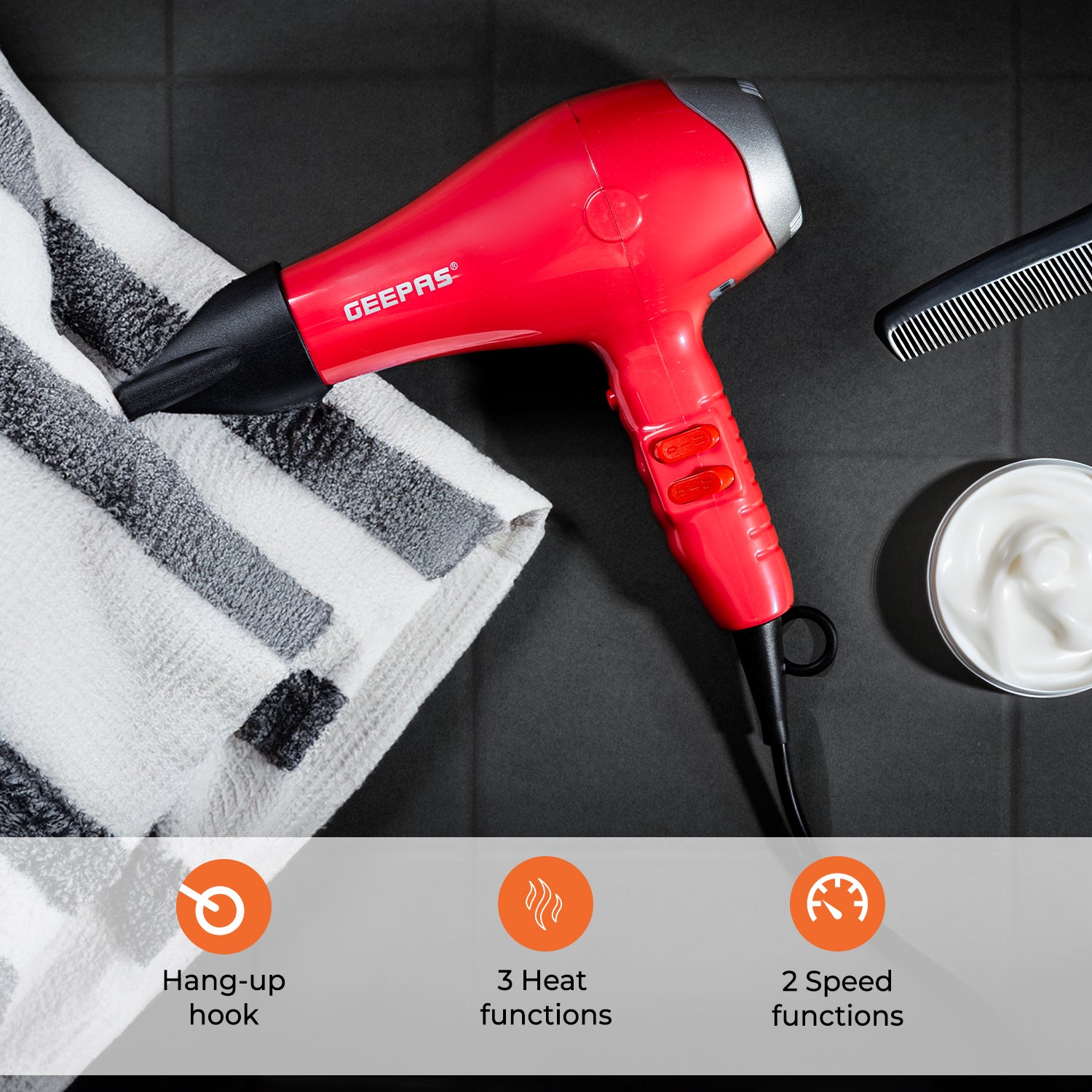 Compact 2-Speed Red Hair Dryer With Cool Shot