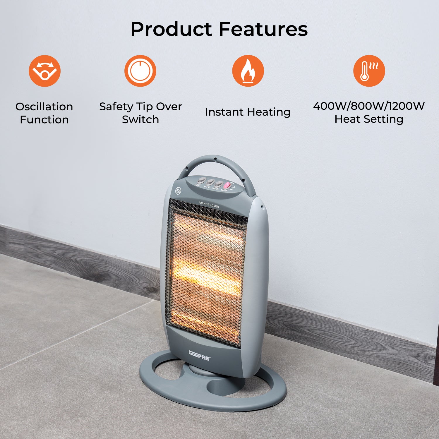 Pack of 2 Quartz Electric Halogen Heaters With Handle
