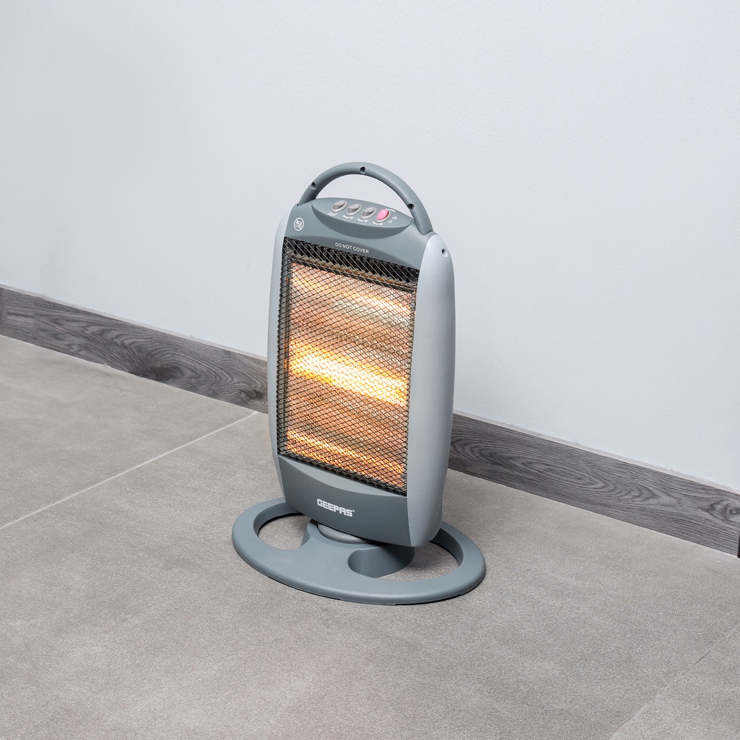 Grey Oscillating 3-Bar Halogen Heater With Handle