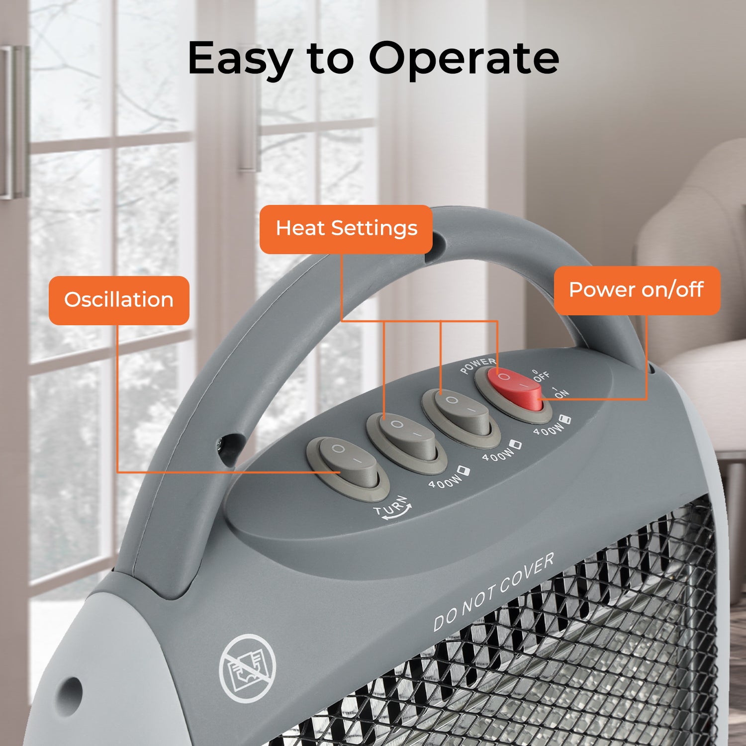 Pack of 2 Quartz Electric Halogen Heaters With Handle