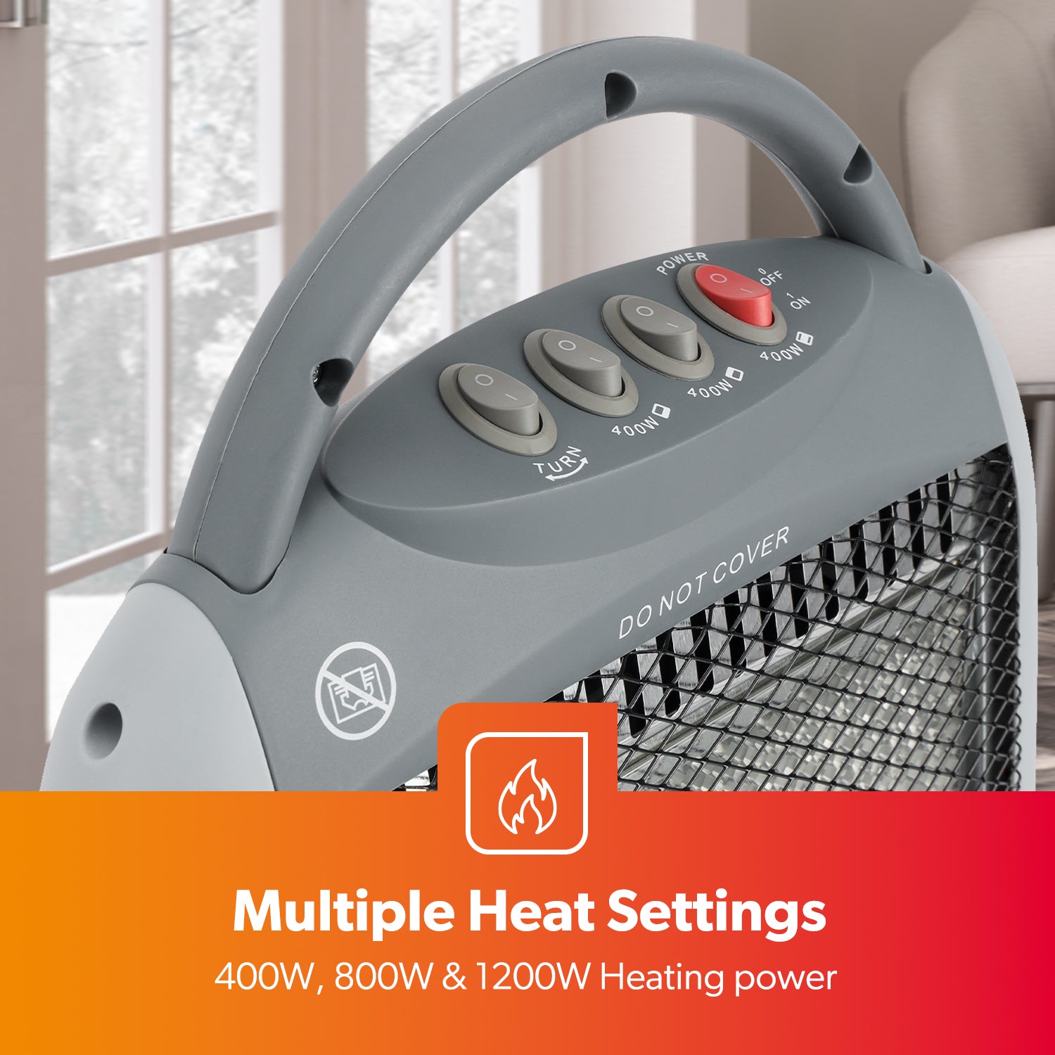 Grey Oscillating 3-Bar Halogen Heater With Handle
