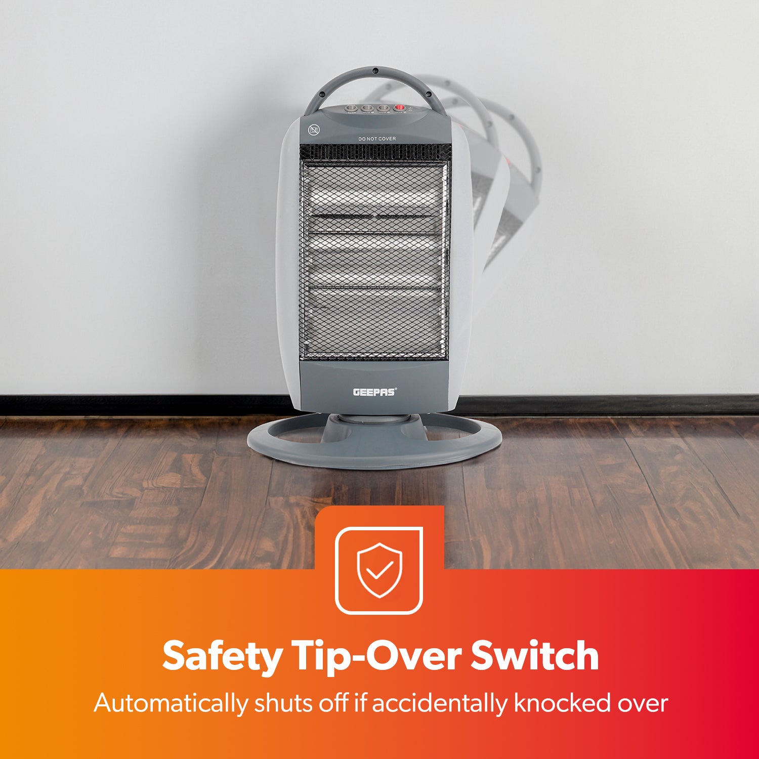 Grey Oscillating 3-Bar Halogen Heater With Handle