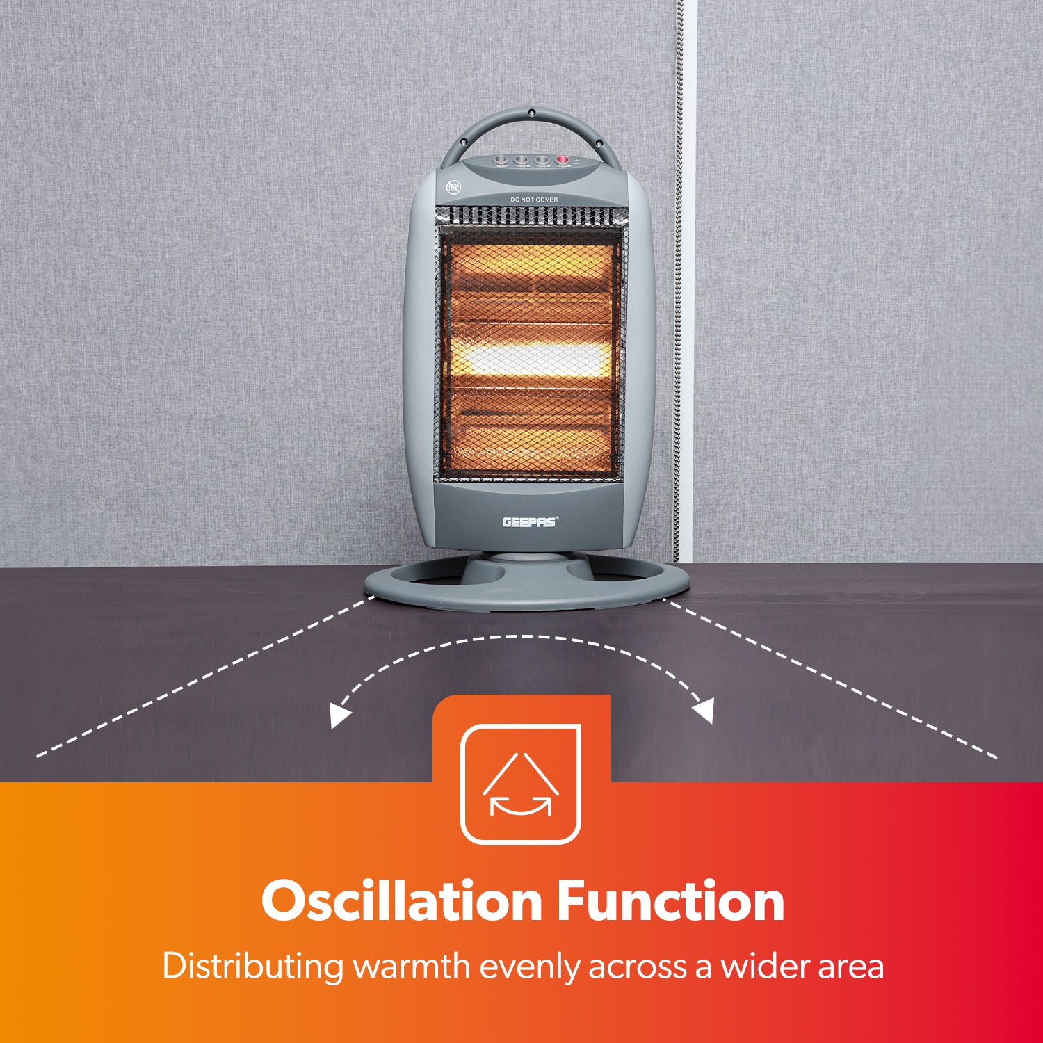 Grey Oscillating 3-Bar Halogen Heater With Handle