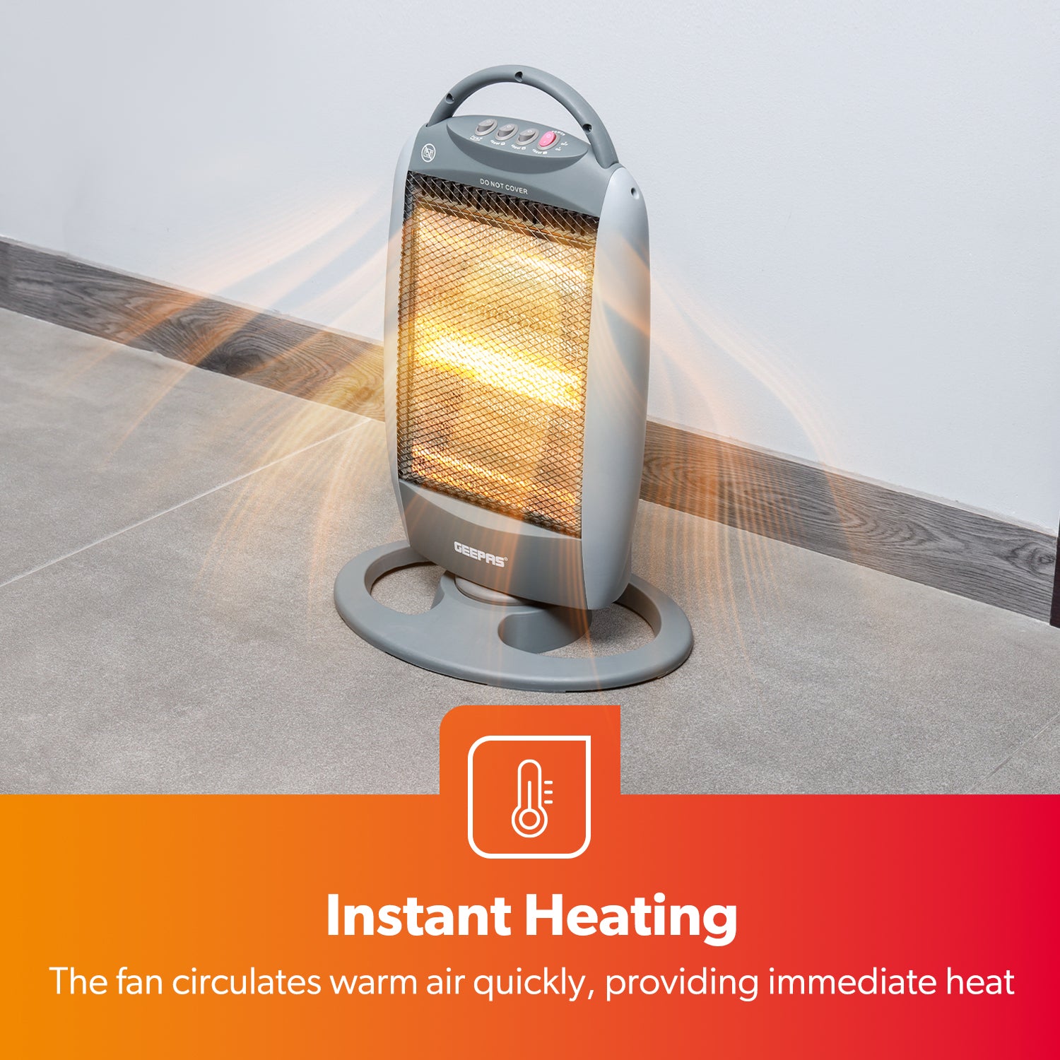 Grey Oscillating 3-Bar Halogen Heater With Handle
