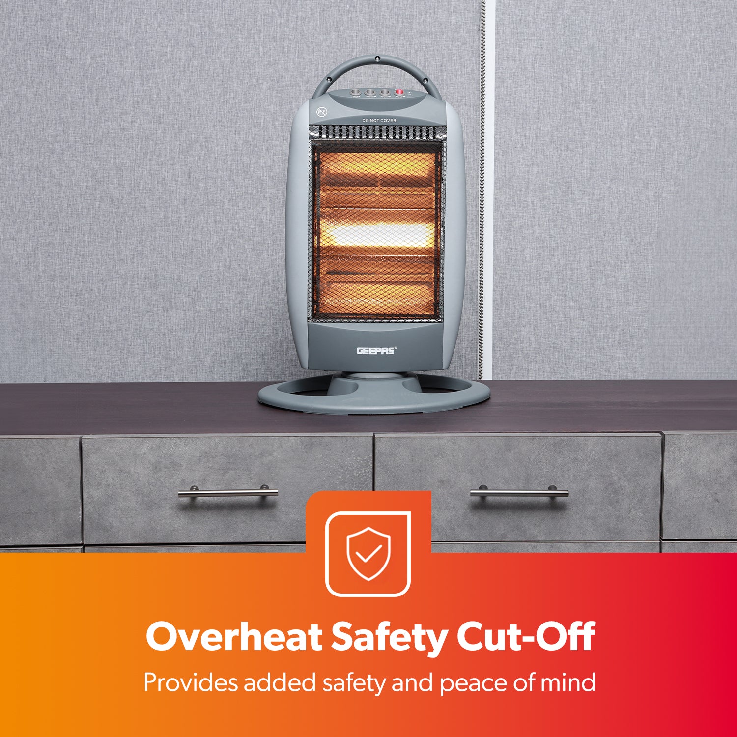 Grey Oscillating 3-Bar Halogen Heater With Handle