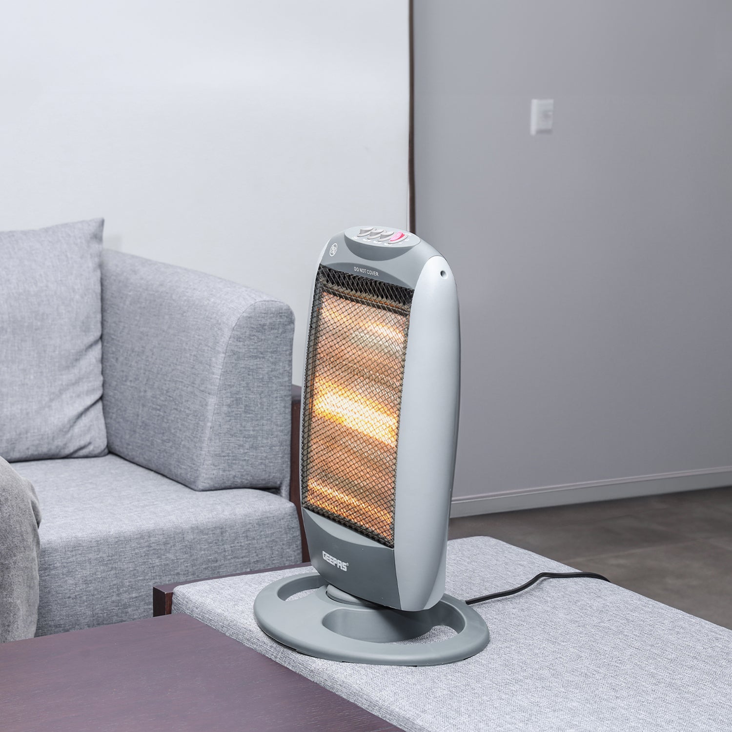 1200W Grey Oscillating Portable 3-Bar Halogen Heater