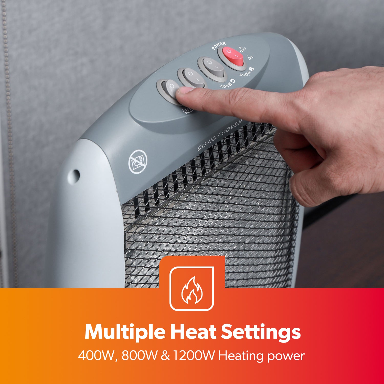 1200W Grey Oscillating Portable 3-Bar Halogen Heater