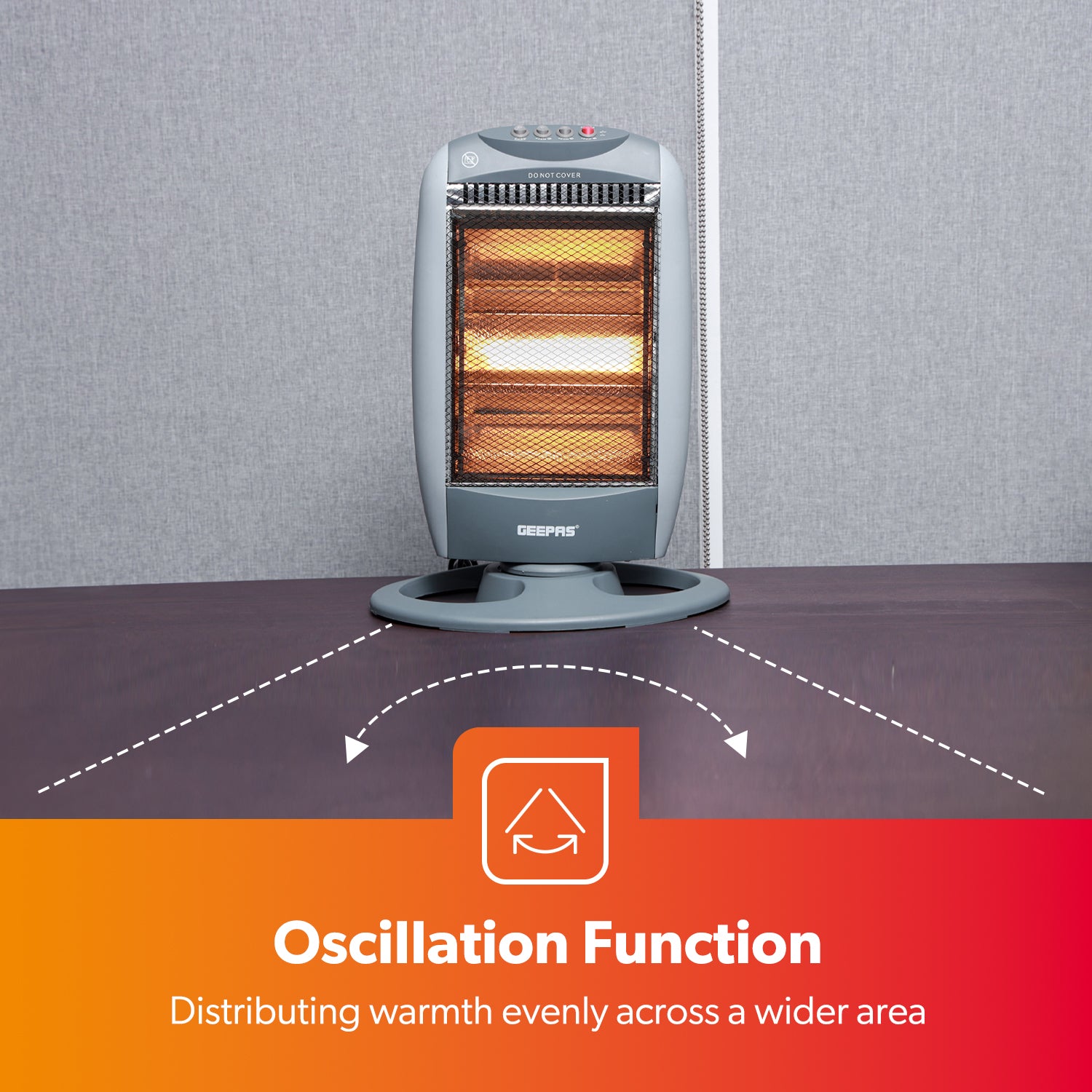 1200W Grey Oscillating Portable 3-Bar Halogen Heater