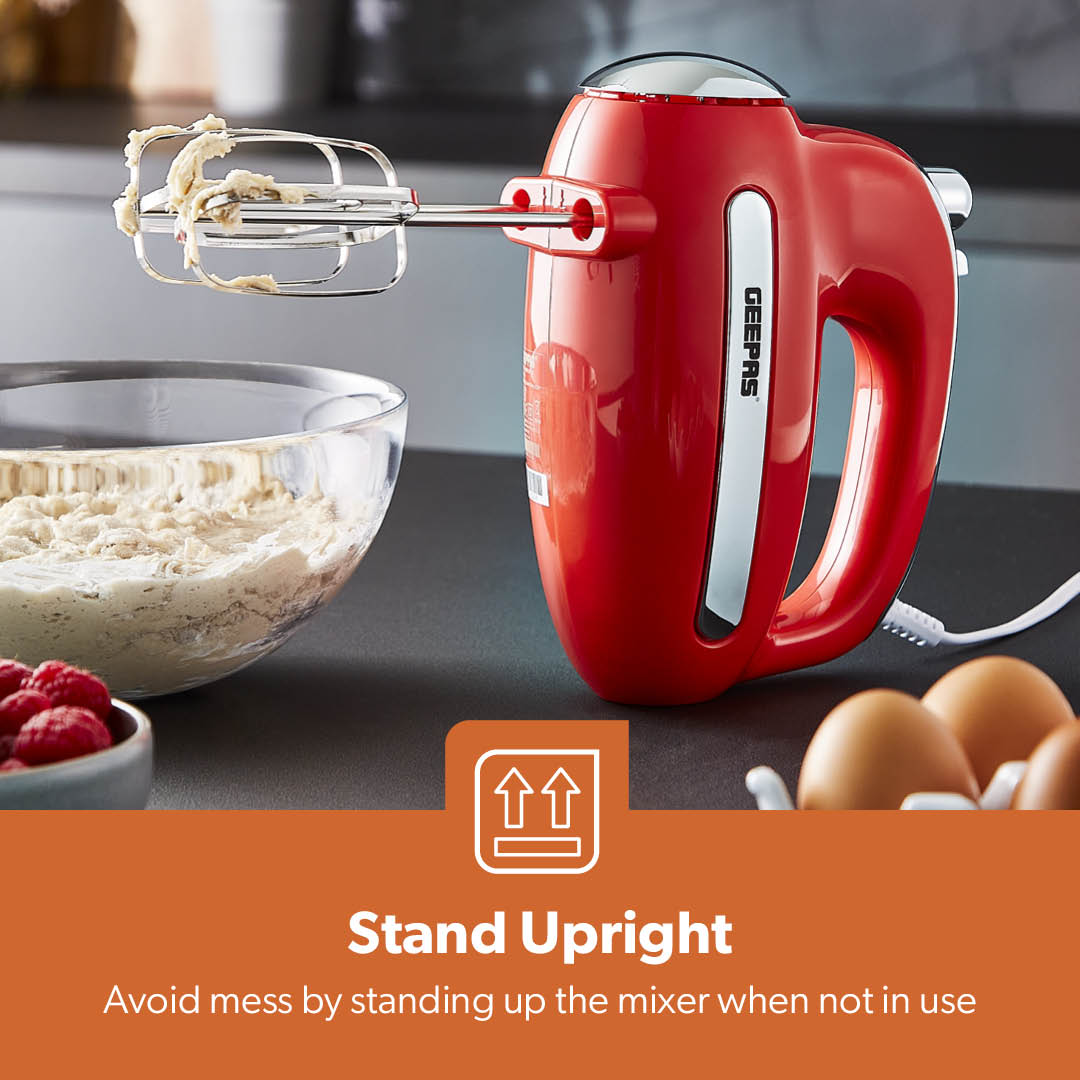5-Speed Red and Chrome Retro Hand Mixer and Whisk