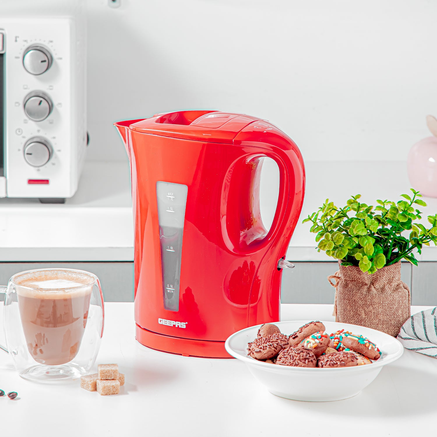 1.7L Red Cordless Electric Rapid-Boil Kettle 2200W