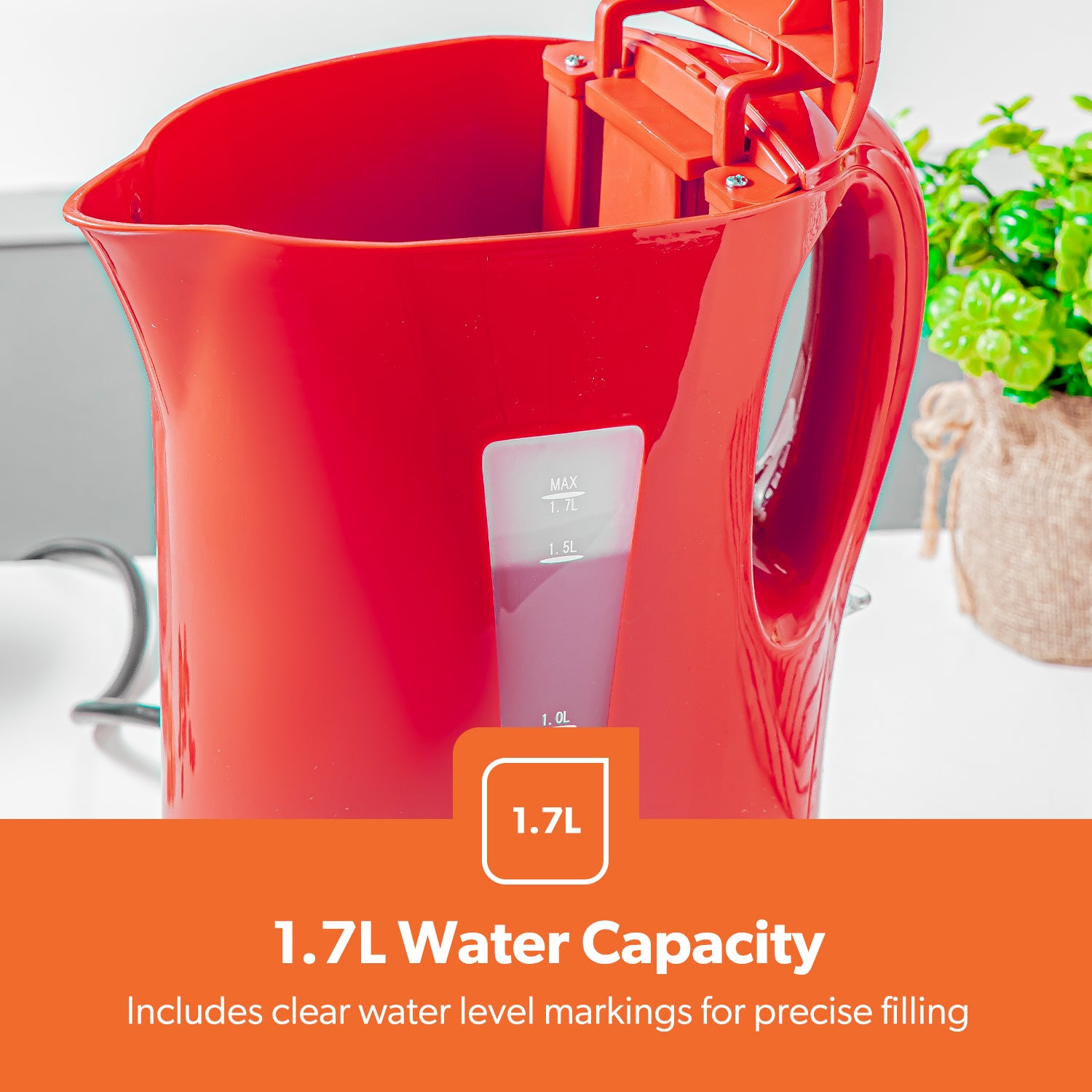 1.7L Red Cordless Electric Rapid-Boil Kettle 2200W
