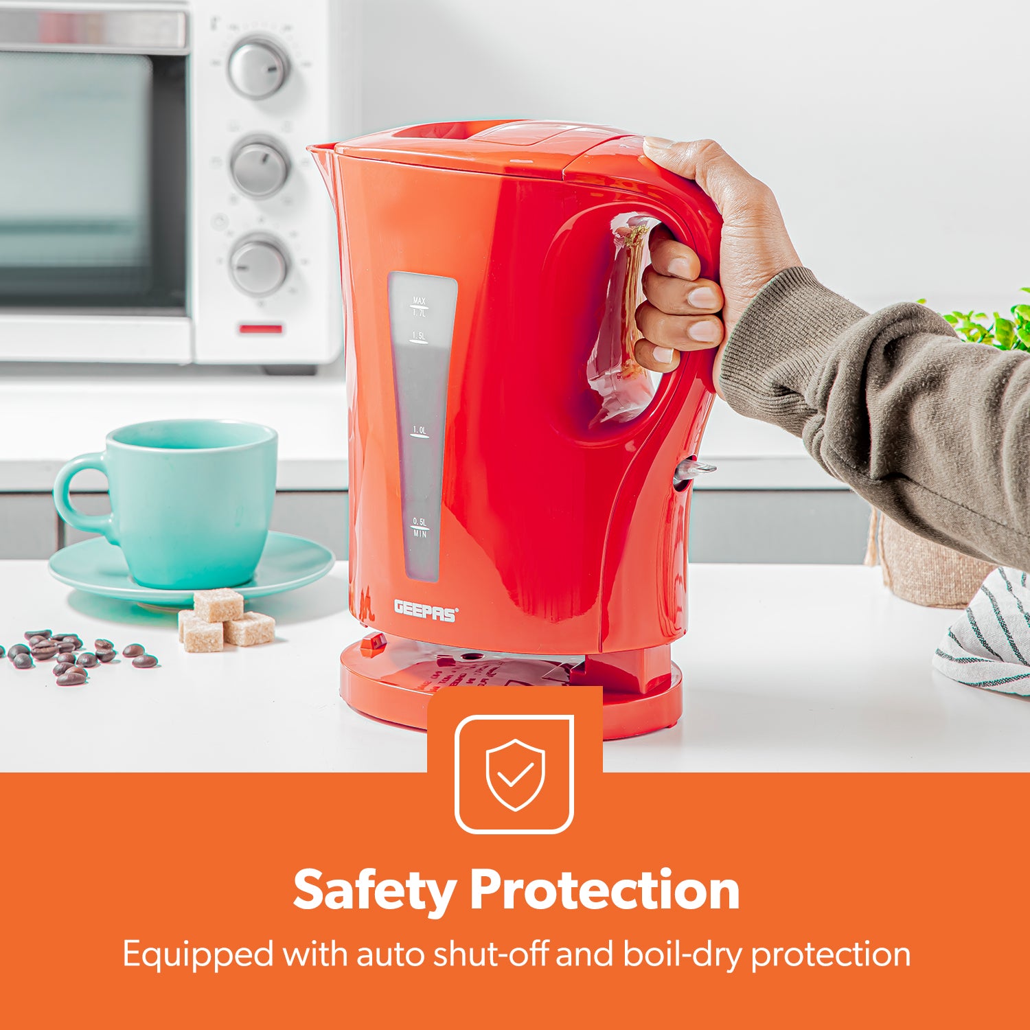 1.7L Red Cordless Electric Rapid-Boil Kettle 2200W