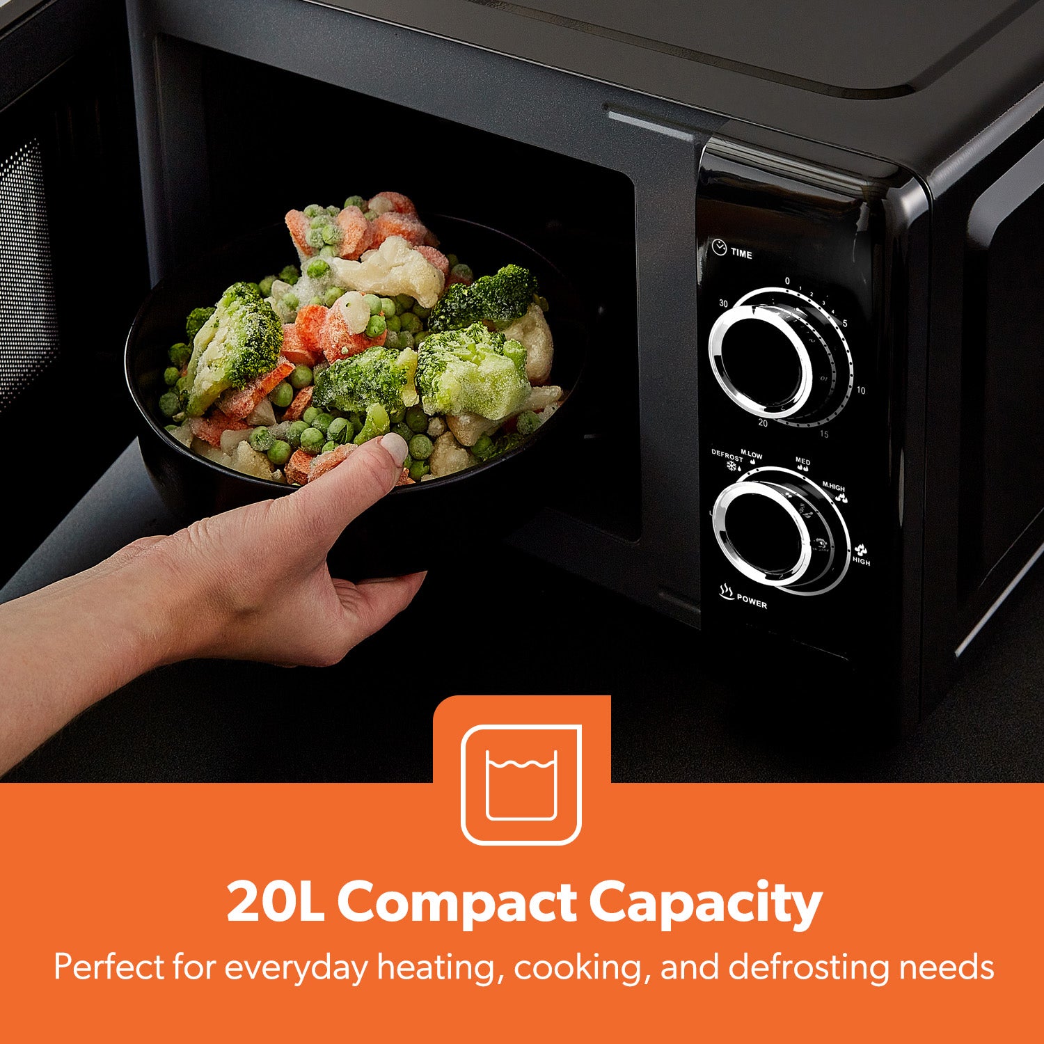 20L Black Solo Freestanding Manual Microwave