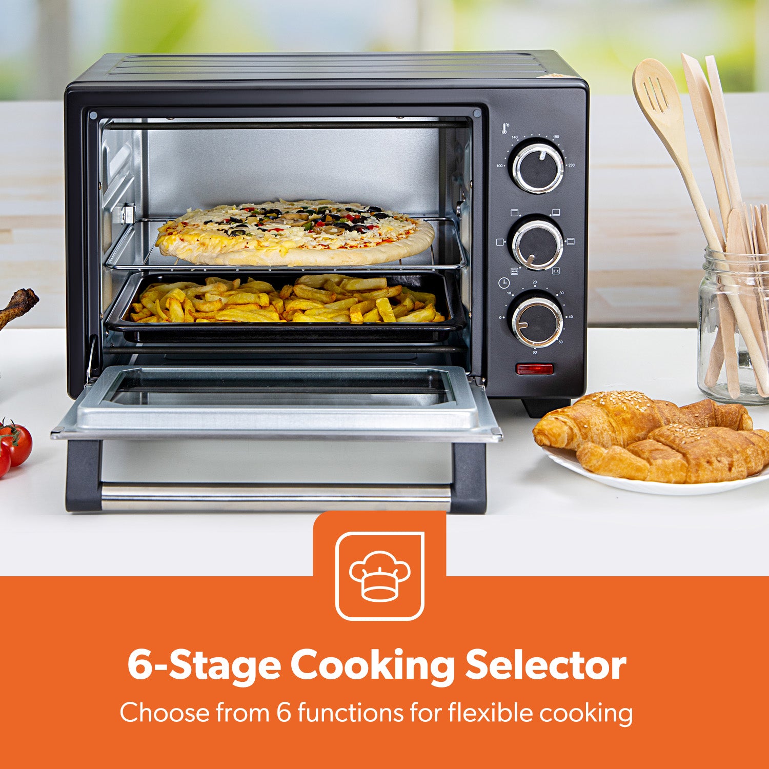 25L Electric Mini Oven Cooker With Grill and Rotisserie