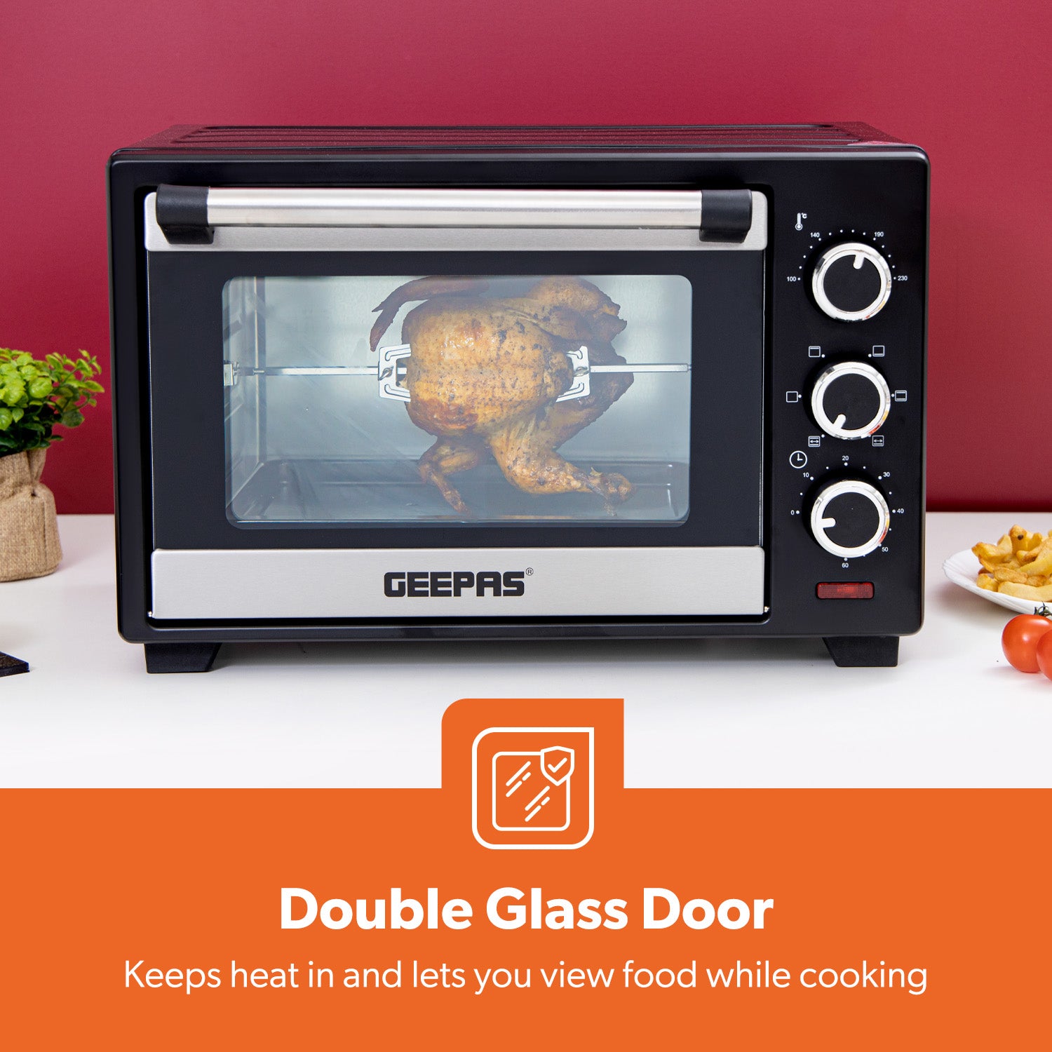 25L Electric Mini Oven Cooker With Grill and Rotisserie