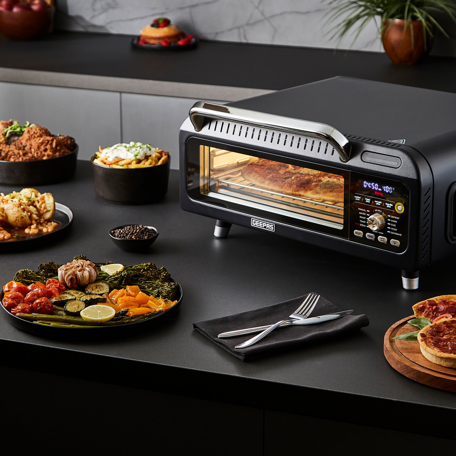 15-In-1 Black Air Fryer Pizza Oven For Indoor & Outdoor 18L