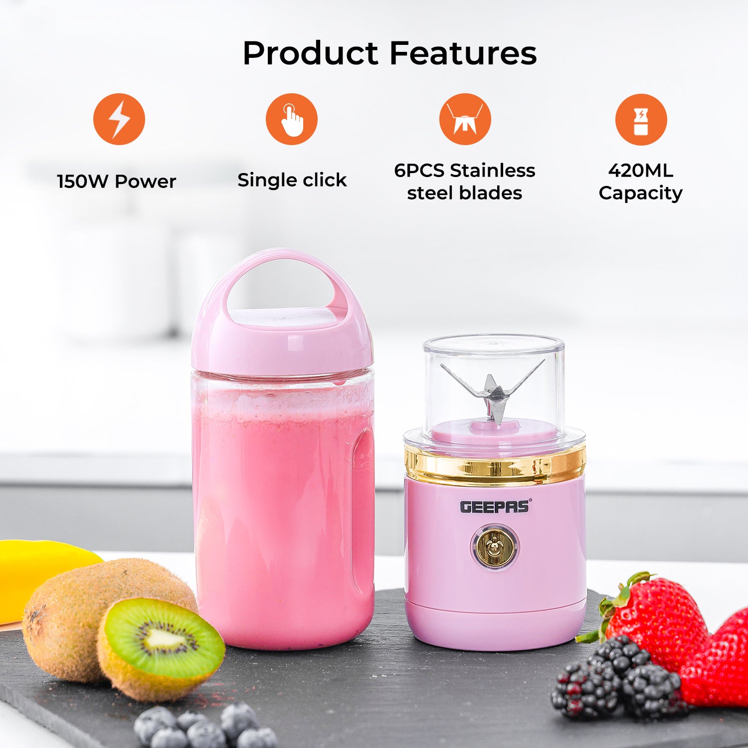 420ml Rechargeable Portable Blender and Juicer (Pink)