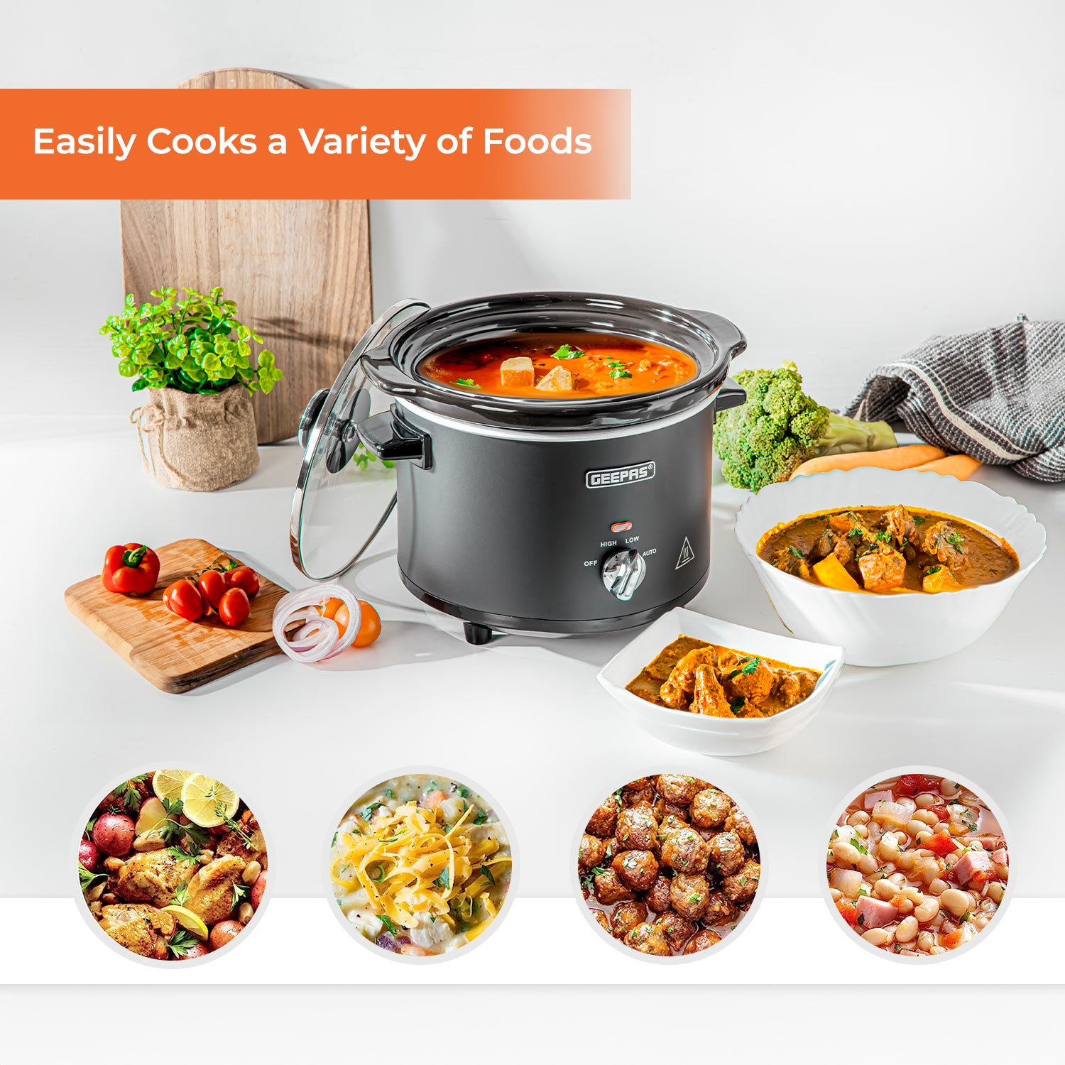 2.5L Black Electric Slow Cooker With Removable Bowl