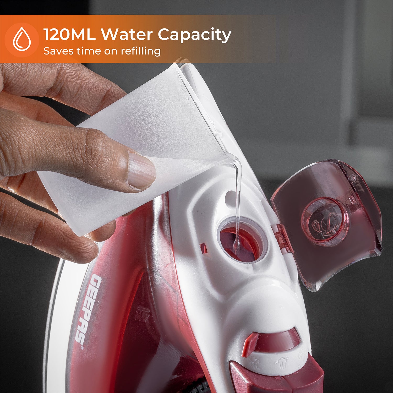 White & Red 1800W Non-Stick Steam Iron With Temperature Controls