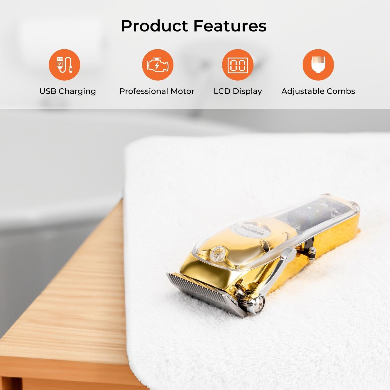 Gold Rechargeable Professional Hair Clipper and Shaver
