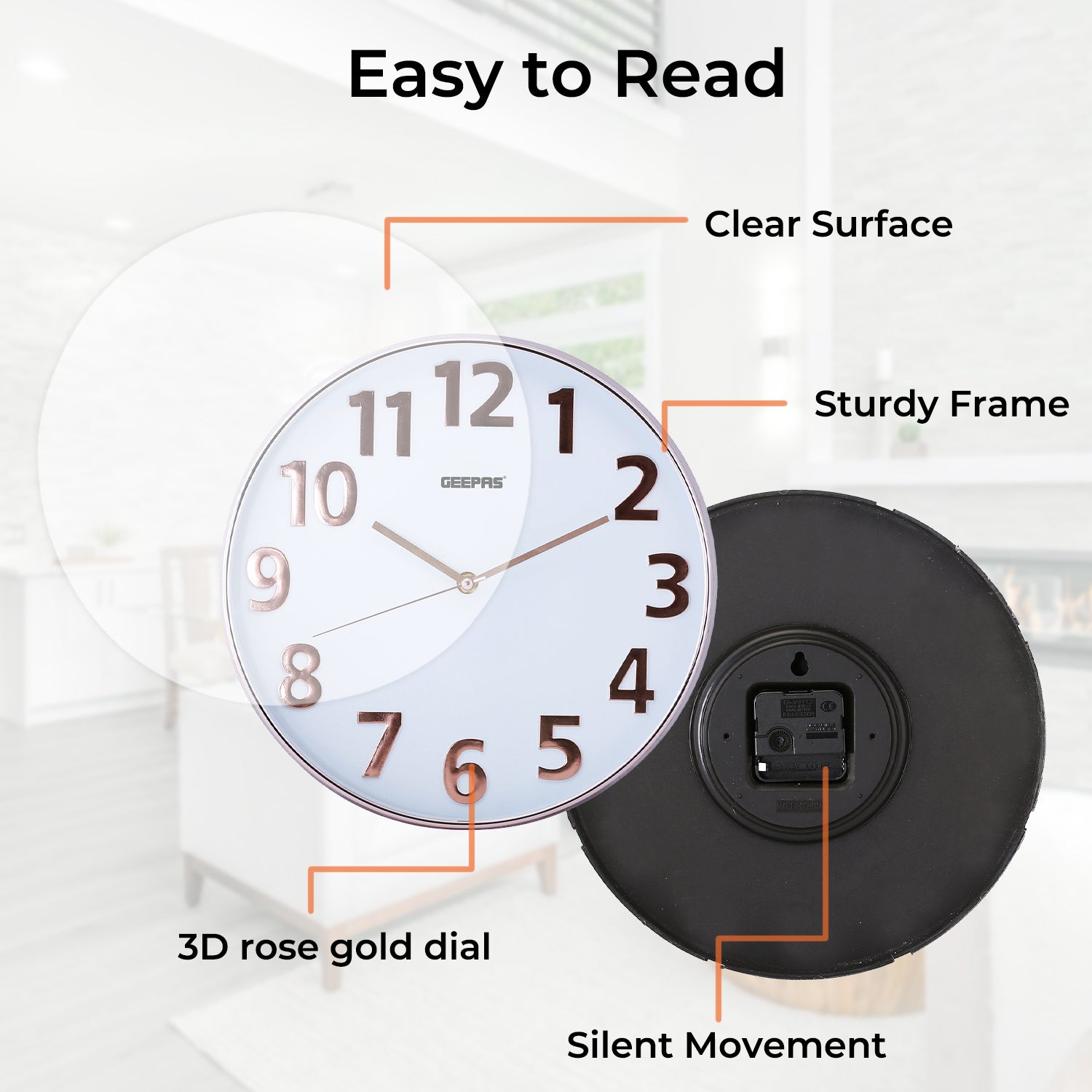 3D Rose Gold and White Glass Wall Clock