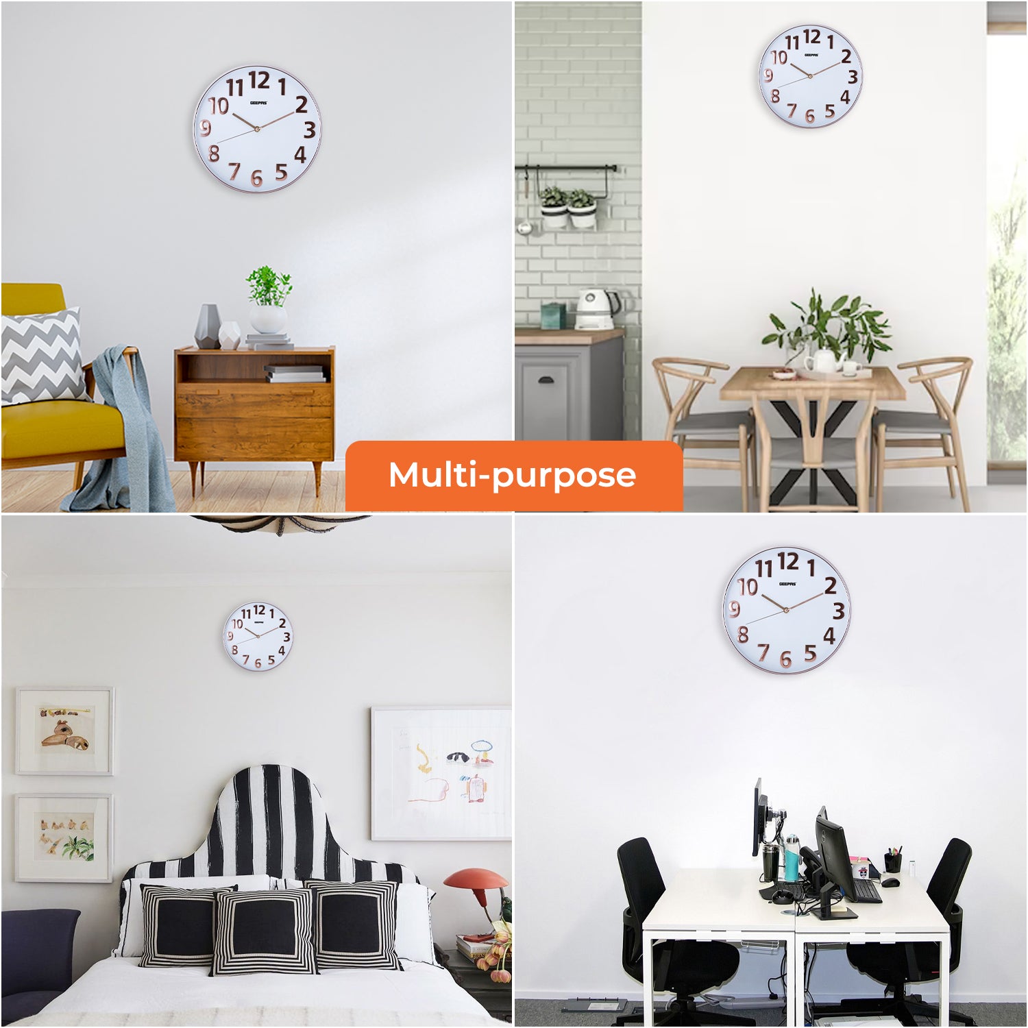 3D Rose Gold and White Glass Wall Clock