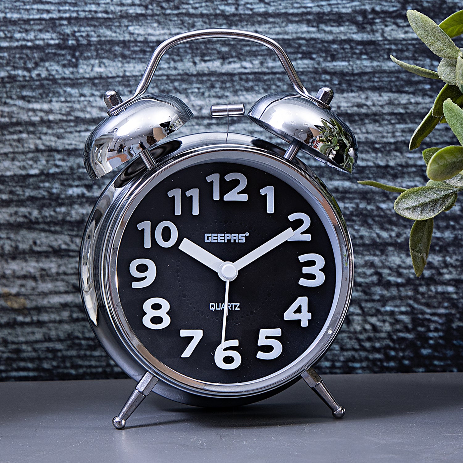 Black Retro Twin Bell Analog Alarm Clock, Classic Design With Night Light