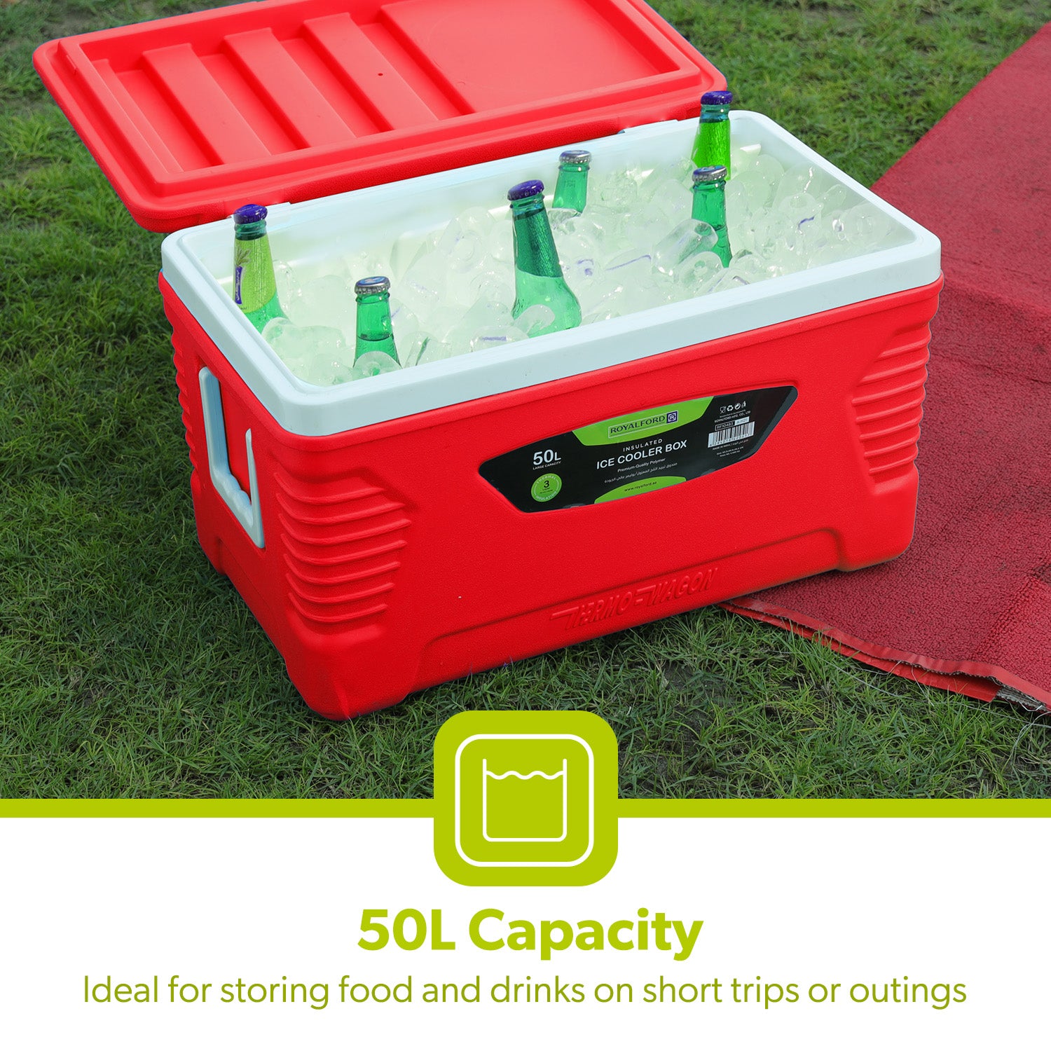 50L Red Double Insulated Ice Cooler Chest