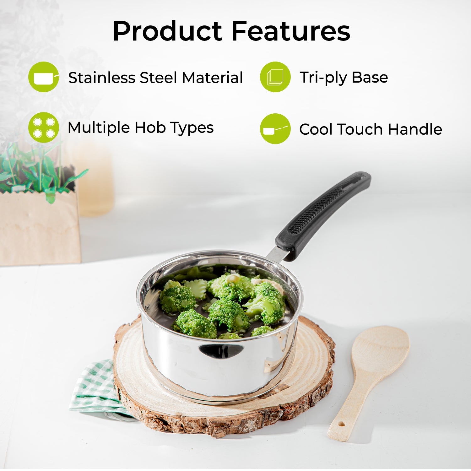 16cm Stainless Steel Heavy-Gauge Tri-Ply Saucepan