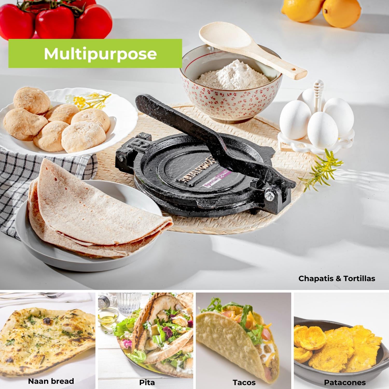 18.5cm Black Cast Iron Chapati Maker and Roti Press
