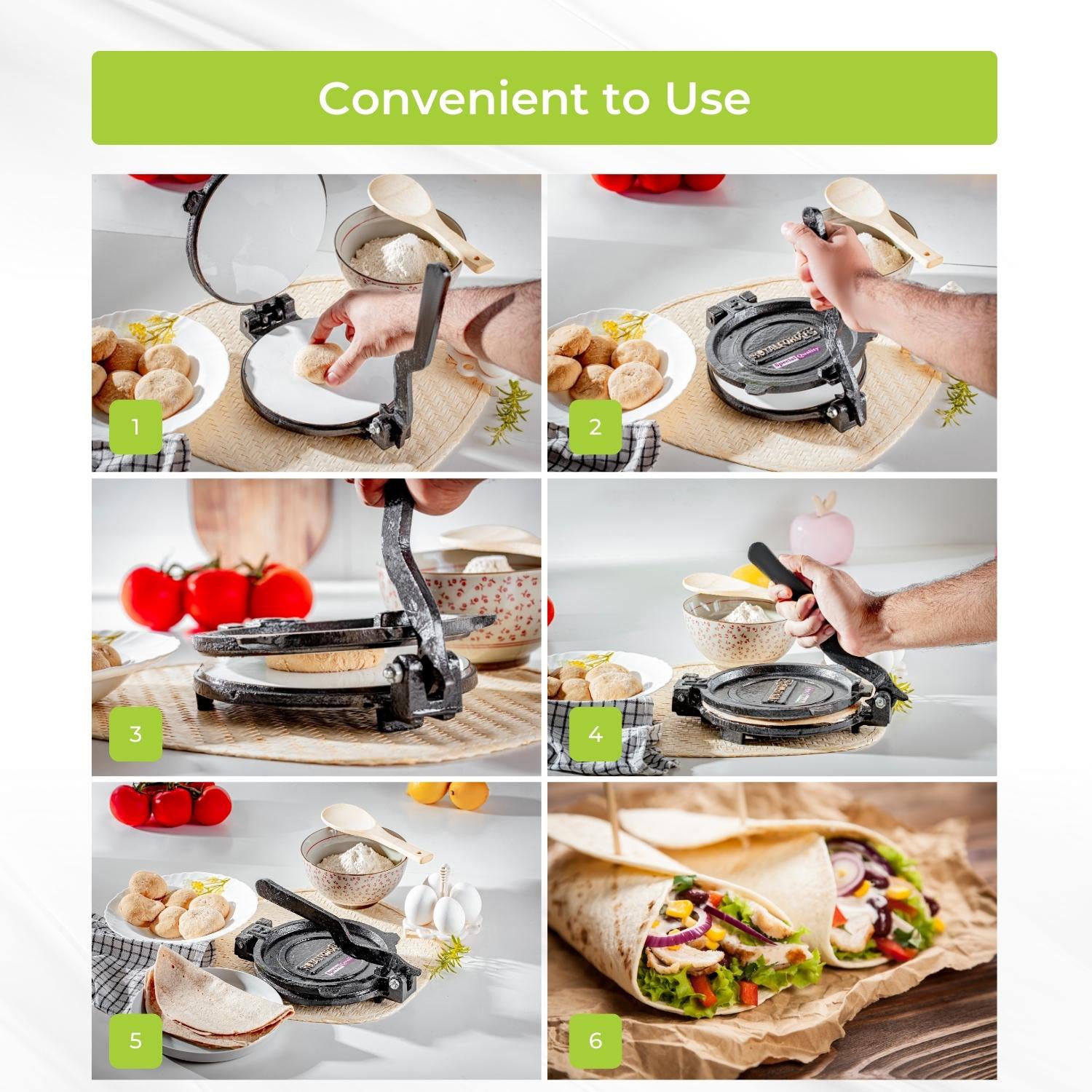 18.5cm Black Cast Iron Chapati Maker and Roti Press