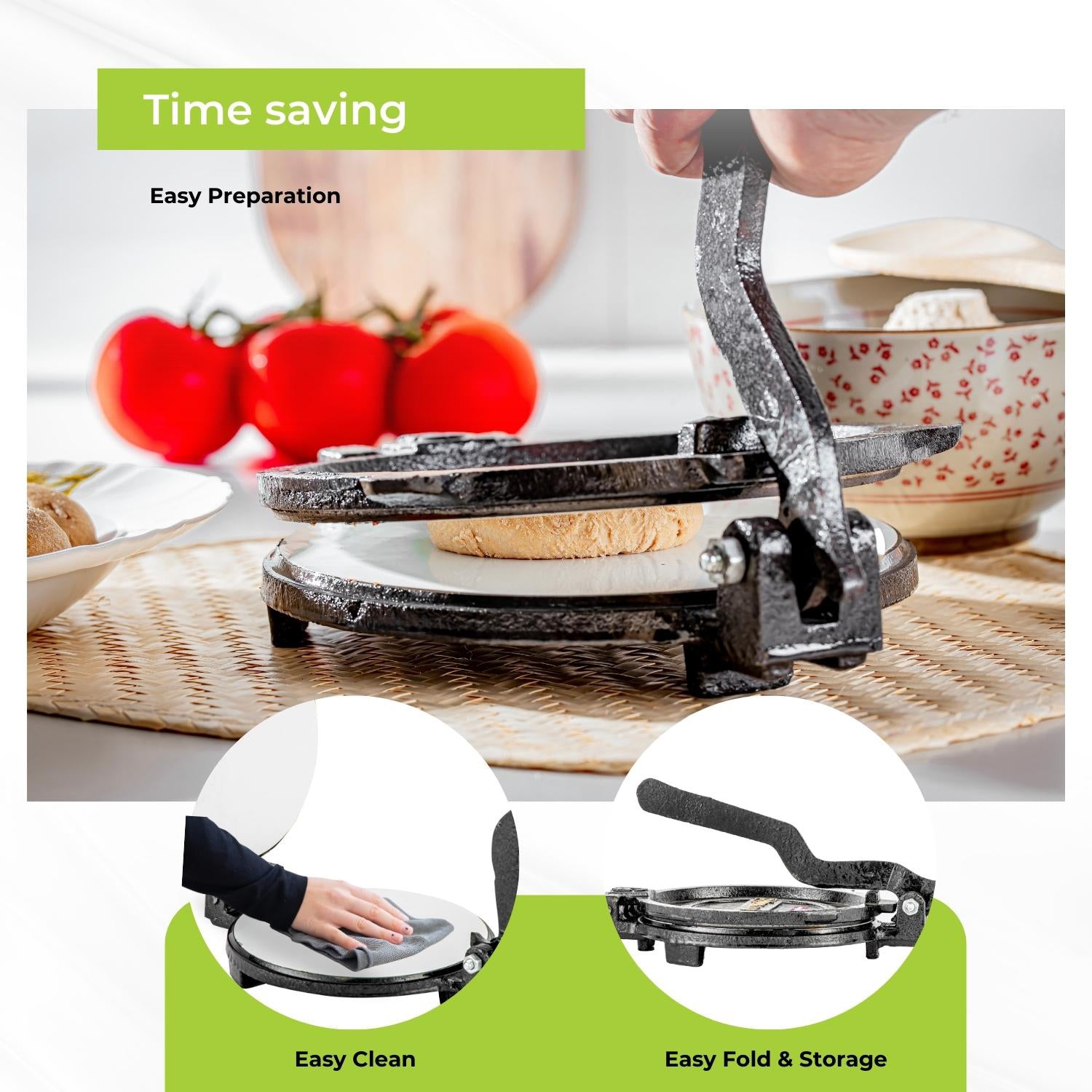 18.5cm Black Cast Iron Chapati Maker and Roti Press