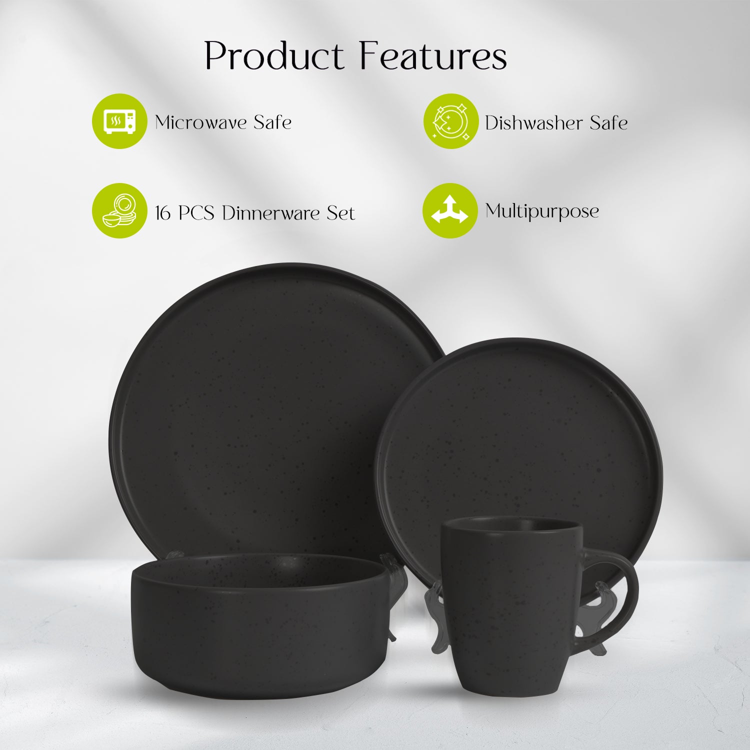 16 Piece 'Charcoal Black' Stoneware Dinner Set