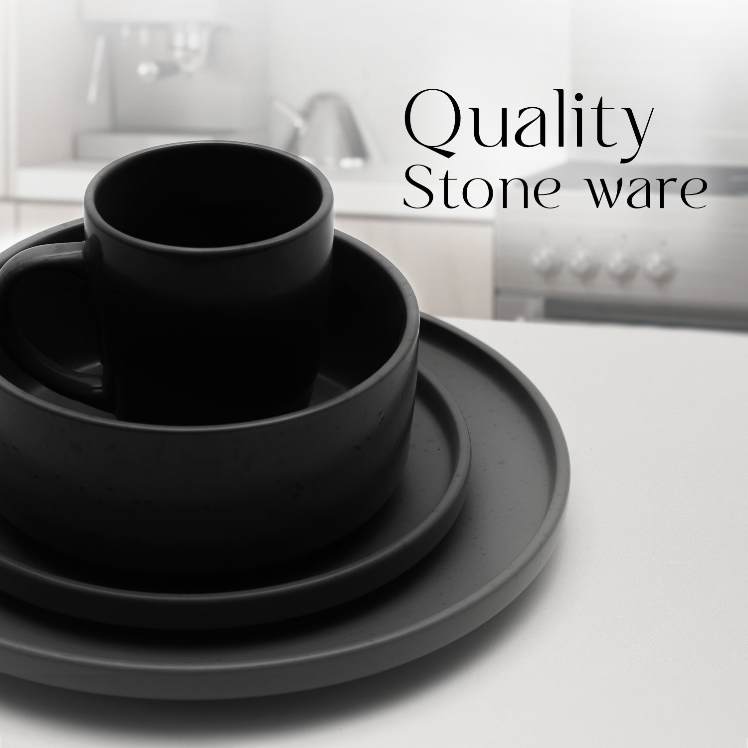 16 Piece 'Charcoal Black' Stoneware Dinner Set