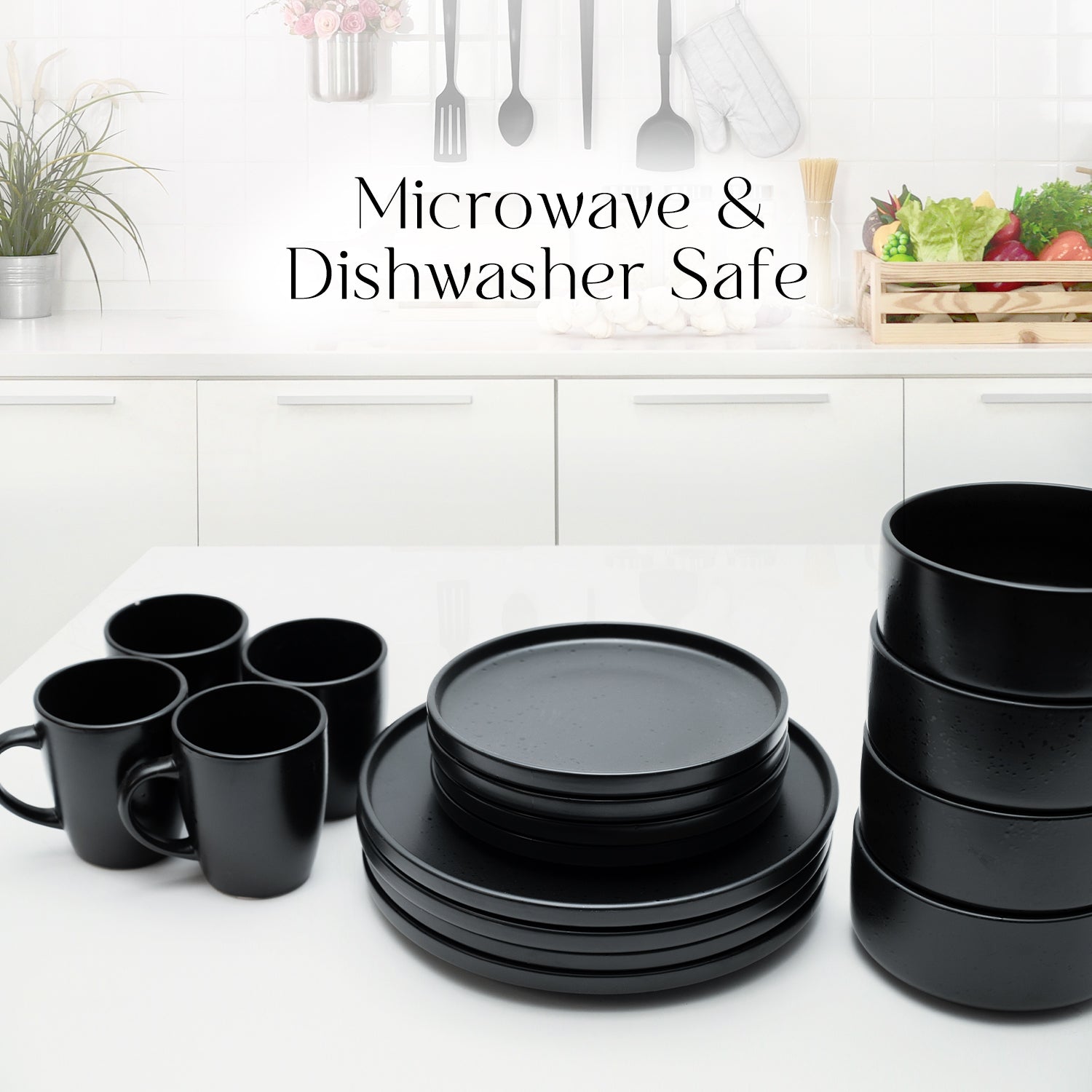 16 Piece 'Charcoal Black' Stoneware Dinner Set