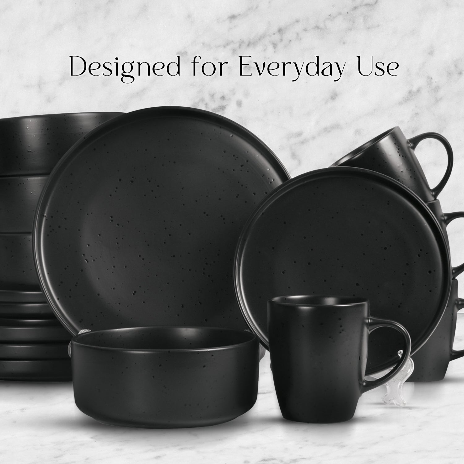 16 Piece 'Charcoal Black' Stoneware Dinner Set
