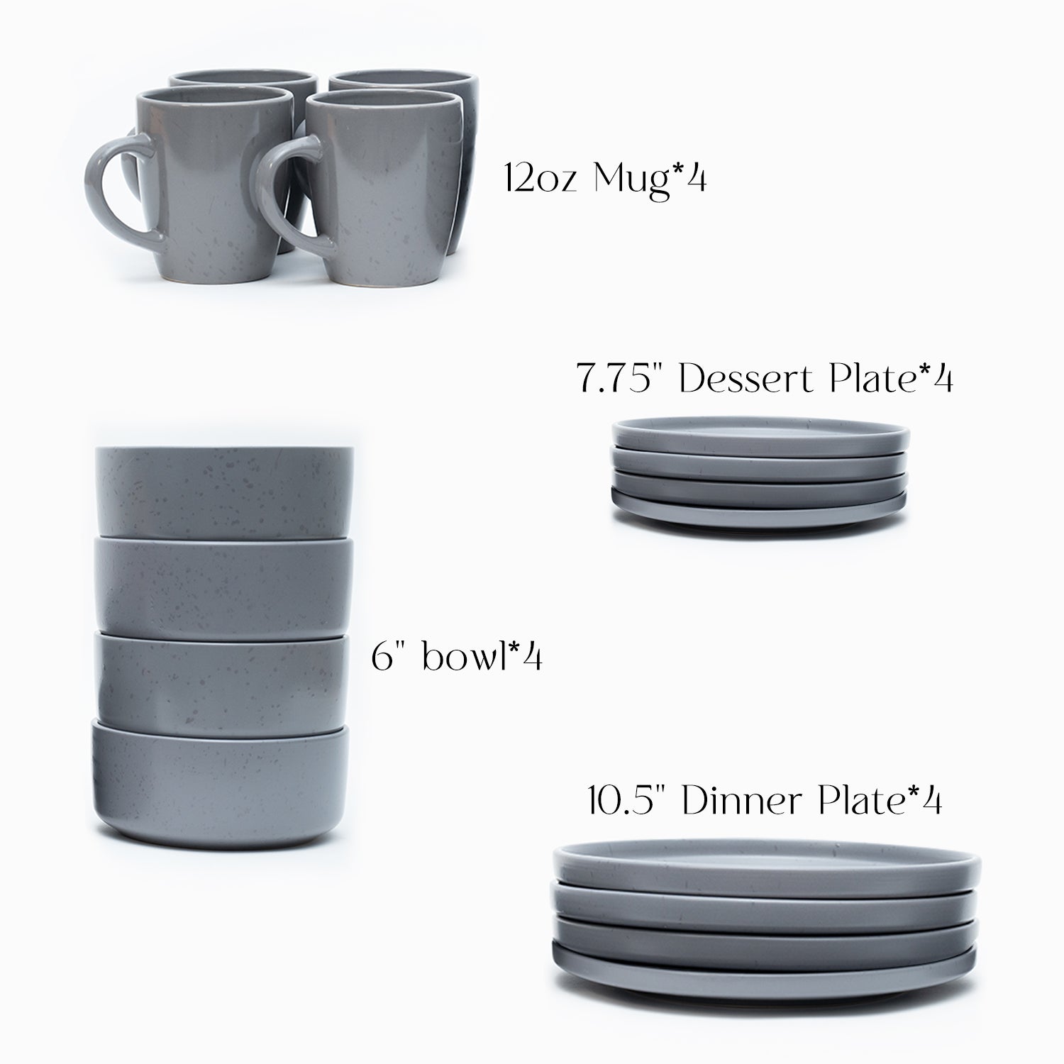 16 Piece 'Nordic Grey' Stoneware Dinnerware Set