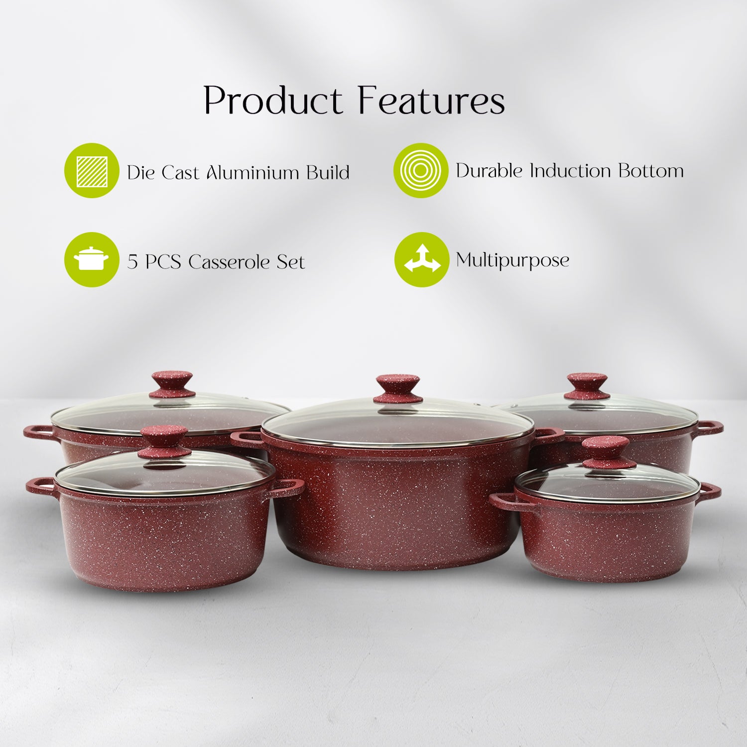 5-Piece Red Non-Stick Die-Cast Aluminium Cookware Set