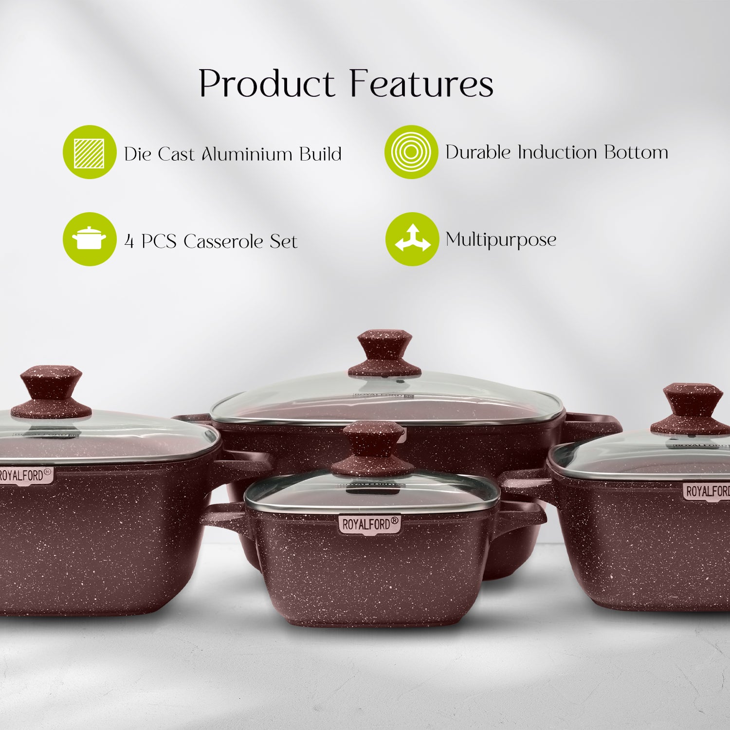 4-Piece Red Die-Cast Casserole Cookware Set