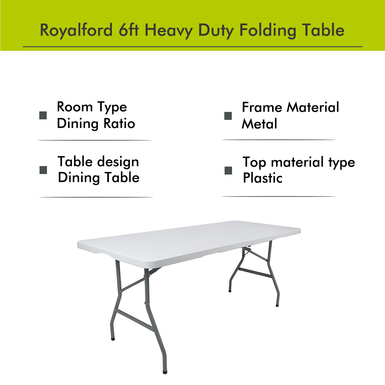 6ft White Heavy-Duty Folding Table, Outdoor & Indoor Portable Table