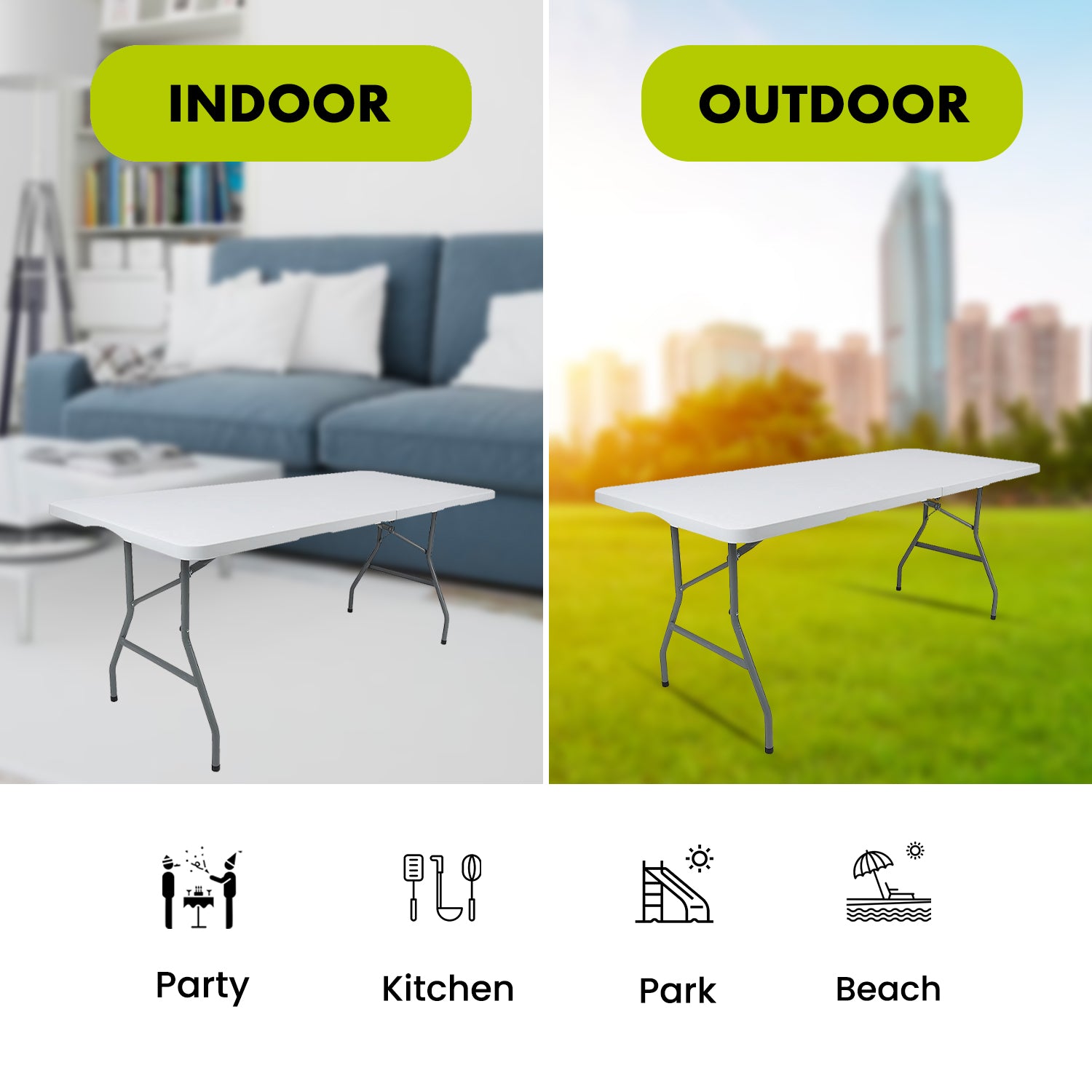 6ft White Heavy-Duty Folding Table, Outdoor & Indoor Portable Table