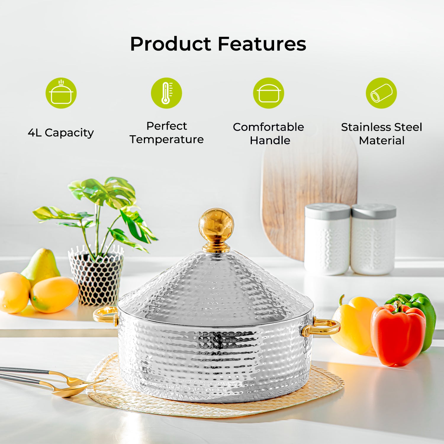 4L Stainless Steel Silver Monarch Cornetto Serving Dish